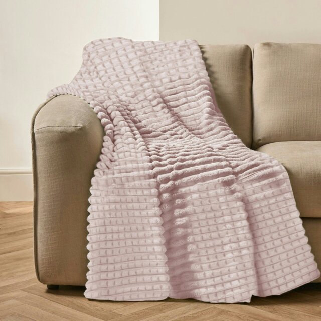 Rackhams Chunky Cord Waffle Plush Heavy Blanket - 200cm x 240cm - Blush Pink - image 1