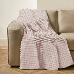 Rackhams Chunky Cord Waffle Plush Heavy Blanket - 200cm x 240cm - Blush Pink - thumbnail 1