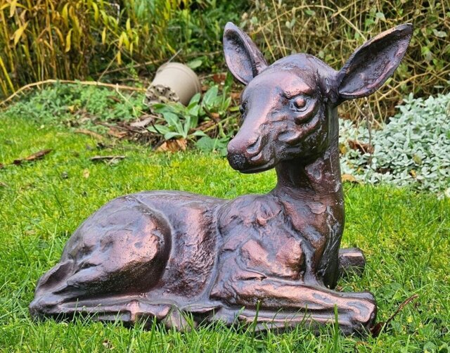Rackhams Laying Fawn Garden Sculpture Deer Ornament - Cast Aluminium - Bronze - Sculpture