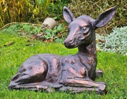 Rackhams Laying Fawn Garden Sculpture Deer Ornament - Cast Aluminium - Bronze - Sculpture