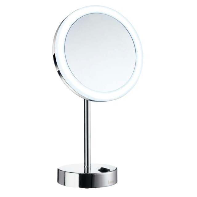 Rackhams Polished Chrome LED Dual Light Mirror - Freestanding with 5x Magnification, Battery Operated Bathroom Table Mirror - image 1
