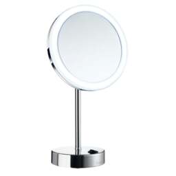 Rackhams Polished Chrome LED Dual Light Mirror - Freestanding with 5x Magnification, Battery Operated Bathroom Table Mirror
