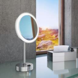 Rackhams Polished Chrome LED Dual Light Mirror - Freestanding with 5x Magnification, Battery Operated Bathroom Table Mirror - thumbnail 2