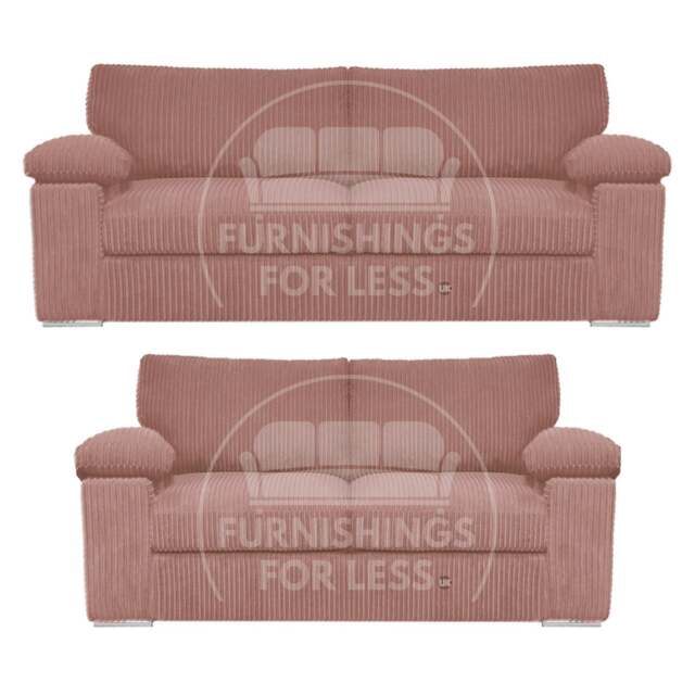 Rackhams Delta Full Jumbo Cord 3 + 2 Seater Sofa Suite - Pink - image 1