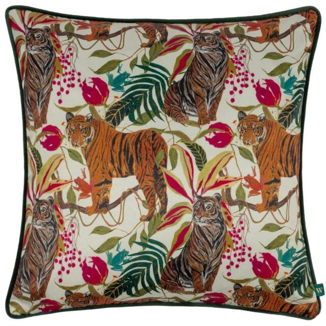Rackhams Kali Piped Tiger Cushion Cover - Ivory - 43cm x 43cm - Ivory - 73% Polyester/27% Cotton - image 1