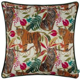 Rackhams Kali Piped Tiger Cushion Cover - Ivory - 43cm x 43cm - Ivory - 73% Polyester/27% Cotton - thumbnail 1