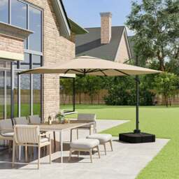Rackhams 3 x 3 M Square Cantilever Parasol Outdoor Hanging Umbrella for Garden and Patio with Square Plastic Base - Taupe