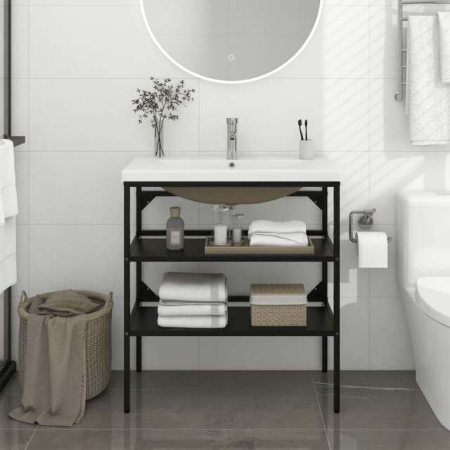 Rackhams Bathroom Washbasin Frame with Built-in Basin Black Iron