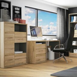 Rackhams Shetland 1 Door 4 drawer display cabinet - Full Assembly Required - Oak - Matt - thumbnail 4
