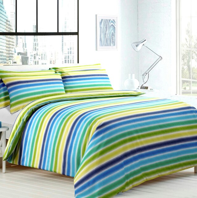 Rackhams Stripes Printed Cotton Blend Duvet Cover and Pillowcase Set - Blue - King