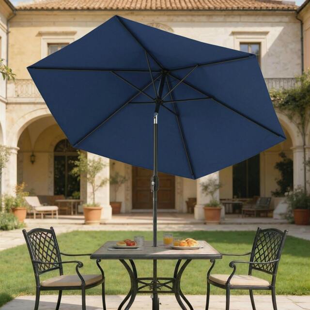 Rackhams 2.6M Garden Parasol Umbrella with Aluminium Pole, Tilt, Navy Blue - Modern - Garden Parasol - Navy Blue