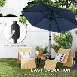 Rackhams 2.6M Garden Parasol Umbrella with Aluminium Pole, Tilt, Navy Blue - Modern - Garden Parasol - Navy Blue - thumbnail 5