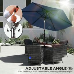 Rackhams 2.6M Garden Parasol Umbrella with Aluminium Pole, Tilt, Navy Blue - Modern - Garden Parasol - Navy Blue - thumbnail 6