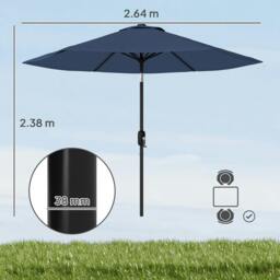 Rackhams 2.6M Garden Parasol Umbrella with Aluminium Pole, Tilt, Navy Blue - Modern - Garden Parasol - Navy Blue - thumbnail 4