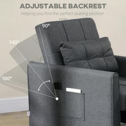 Rackhams 3-In-1 Linen-Look Single Chair Bed with Adjustable Back & Eucalyptus Wood Sofa Frame - Grey - thumbnail 5