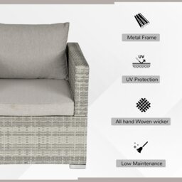 Rackhams Single Wicker Sofa Chair w/ Padded Cushion, Garden Balcony - Light Grey - thumbnail 4