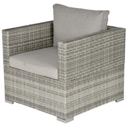 Rackhams Single Wicker Sofa Chair w/ Padded Cushion, Garden Balcony - Light Grey - thumbnail 2