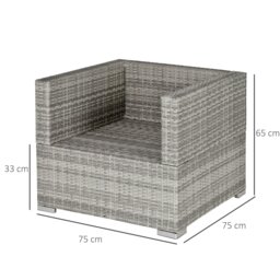 Rackhams Single Wicker Sofa Chair w/ Padded Cushion, Garden Balcony - Light Grey - thumbnail 6