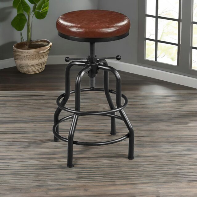 Rackhams Industrial Faux Leather Bar Stool With Adjustable Height - image 1