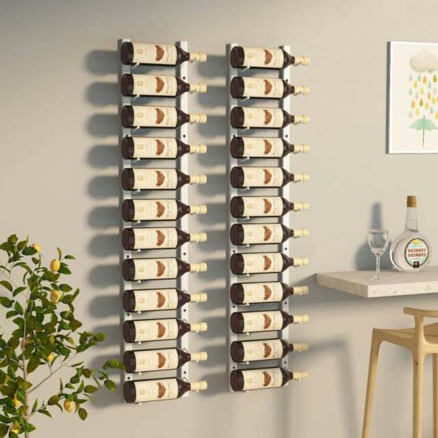 Rackhams Wall Mounted Wine Rack for 12 Bottles 2 pcs White Iron