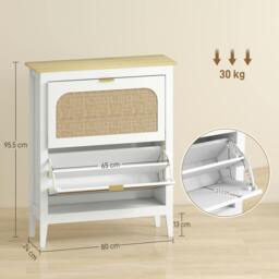 Rackhams Boho Slim Shoe Cabinet with Rattan Doors, Holds Pairs, White - 80 x 24 x 131 cm - thumbnail 4