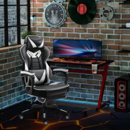 Rackhams Gaming Chair Ergonomic Reclining Manual Footrest Wheels Stylish White - Red - thumbnail 2