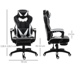 Rackhams Gaming Chair Ergonomic Reclining Manual Footrest Wheels Stylish White - Red - thumbnail 6