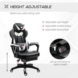 Rackhams Gaming Chair Ergonomic Reclining Manual Footrest Wheels Stylish White - Red - thumbnail 4