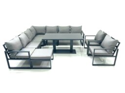 Rackhams 10 Seater Outdoor Aluminum Garden Furniture Set Corner Sofa Big Footstool 2 Chairs Adjustable Rising Lifting Dining Table Sets Dark Grey - thumbnail 2