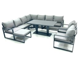 Rackhams 10 Seater Outdoor Aluminum Garden Furniture Set Corner Sofa Big Footstool 2 Chairs Adjustable Rising Lifting Dining Table Sets Dark Grey - thumbnail 1