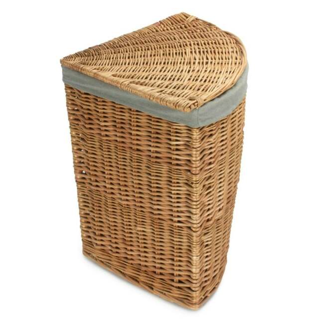Rackhams Large Light Steamed Wicker Corner Linen Basket with Grey Sage Lining - image 1
