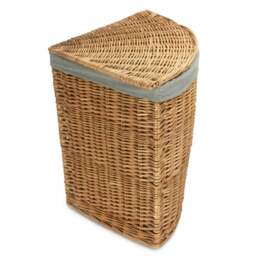 Rackhams Large Light Steamed Wicker Corner Linen Basket with Grey Sage Lining - thumbnail 1