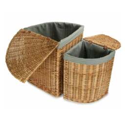 Rackhams Large Light Steamed Wicker Corner Linen Basket with Grey Sage Lining - thumbnail 4