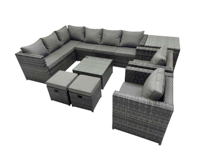 Rackhams Rattan Garden Furniture Patio Furniture Sets with Corner Sofa Square Coffee Table 2 Small Footstools Side Table Dark Grey Mixed - image 1