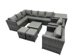 Rackhams Rattan Garden Furniture Patio Furniture Sets with Corner Sofa Square Coffee Table 2 Small Footstools Side Table Dark Grey Mixed - thumbnail 1