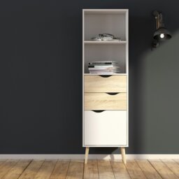 Rackhams Oslo Bookcase 2 Drawers 1 Door in White and Oak - White and Oak - Wood - 1 - thumbnail 5