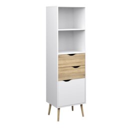Rackhams Oslo Bookcase 2 Drawers 1 Door in White and Oak - White and Oak - Wood - 1