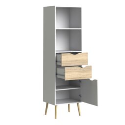 Rackhams Oslo Bookcase 2 Drawers 1 Door in White and Oak - White and Oak - Wood - 1 - thumbnail 3