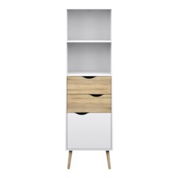 Rackhams Oslo Bookcase 2 Drawers 1 Door in White and Oak - White and Oak - Wood - 1 - thumbnail 2