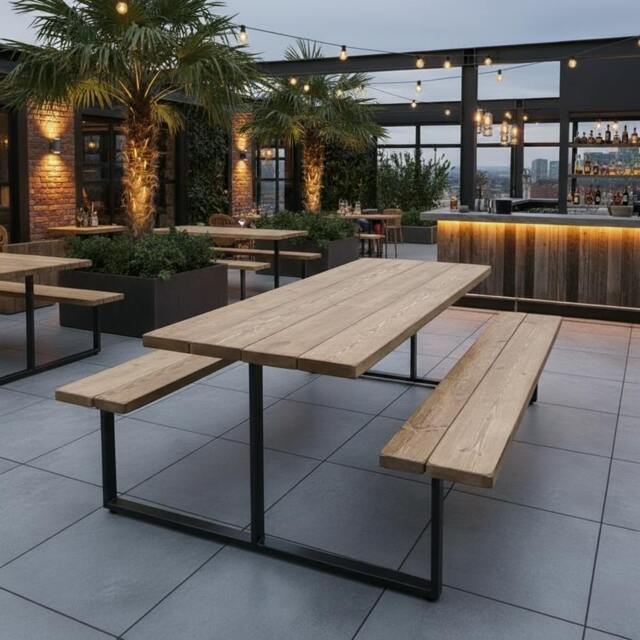 Rackhams Outdoor Slatted Picnic Table with Fixed Benches - 200 - image 1