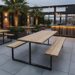 Rackhams Outdoor Slatted Picnic Table with Fixed Benches - 200 - thumbnail 1