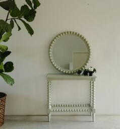 Rackhams Cromwell Round Wall Mirror with Bobbin Design Wooden Frame 77cm - Linen, Cream - thumbnail 3