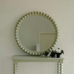 Rackhams Cromwell Round Wall Mirror with Bobbin Design Wooden Frame 77cm - Linen, Cream - thumbnail 2