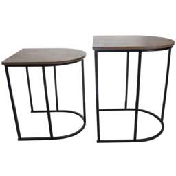 Rackhams Nest of 2 Coffee Table Metal Wooden Woodgrain Side Tables Set For Living Room