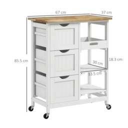 Rackhams Rolling Kitchen Island Cart, Bar Serving Cart, Compact Trolley on Wheels with Wood Top, Shelves & Drawers for Home Dining Area, White - thumbnail 3