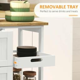 Rackhams Rolling Kitchen Island Cart, Bar Serving Cart, Compact Trolley on Wheels with Wood Top, Shelves & Drawers for Home Dining Area, White - thumbnail 5