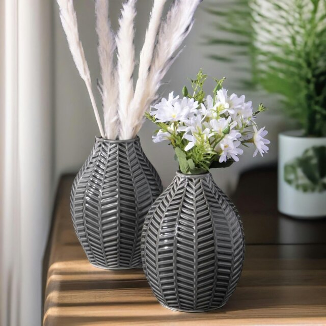 Rackhams Set Of 2 Grey Leaf Ceramic Vase - image 1
