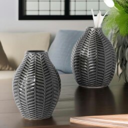 Rackhams Set Of 2 Grey Leaf Ceramic Vase - thumbnail 3