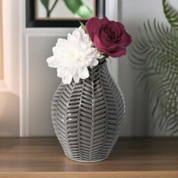 Rackhams Set Of 2 Grey Leaf Ceramic Vase - thumbnail 6