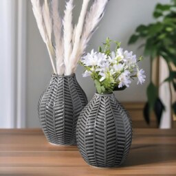 Rackhams Set Of 2 Grey Leaf Ceramic Vase - thumbnail 2